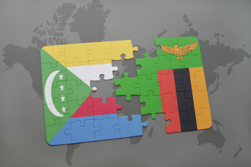 puzzle with the national flag of comoros and zambia on a world map
