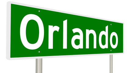 A 3d rendering of a green highway sign for Orlando, Florida