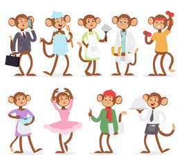 Cartoon monkey people character vector.