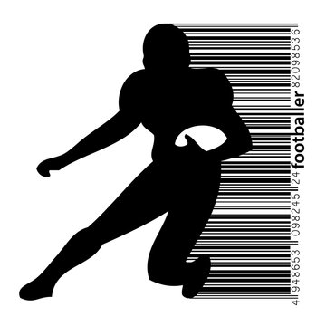 silhouette of a football player and barcode. Rugby. American footballer