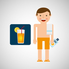 man cocktail shorts towel beach vacations vector illustration eps 10