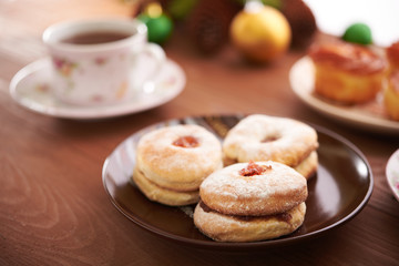tea and sweets on a wooden table
