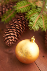 Christmas cones and toys on the table