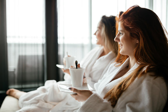 Women relaxing and drinking tea