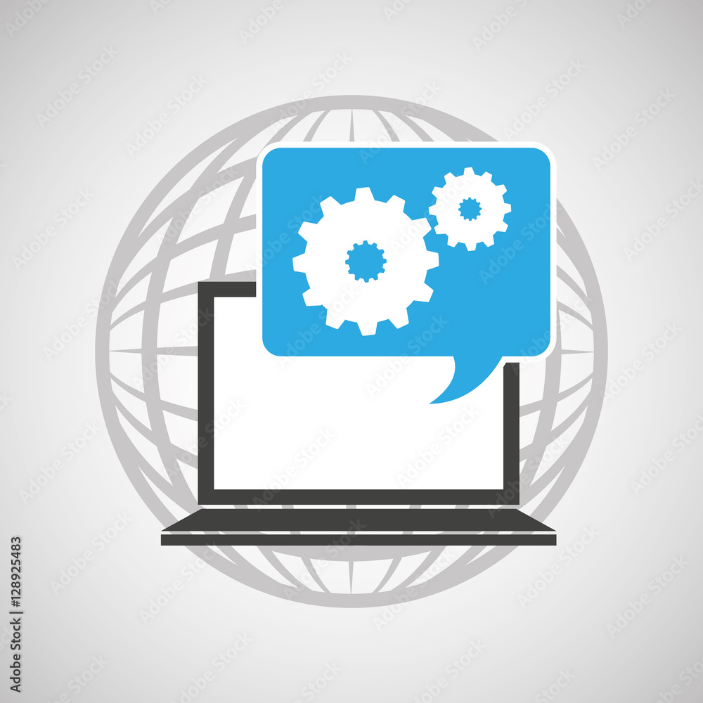 Poster globe computer gears communication vector illustration eps 10