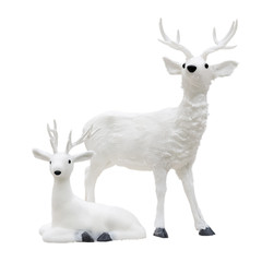 Christmas figurine of a deer and fawn. Isolated, white backgroun