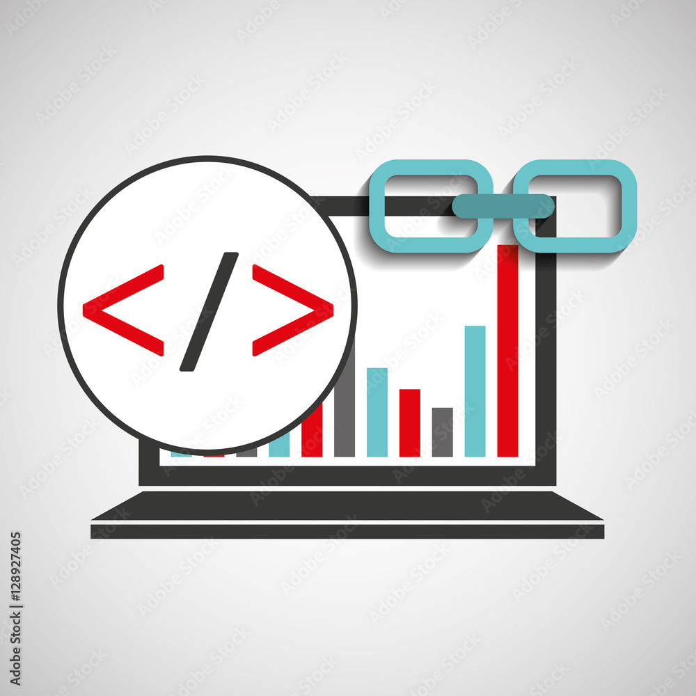 Aufkleber laptop coding graphs link web vector illustration eps 10