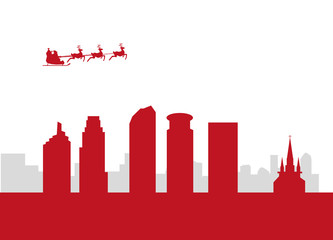 Obraz premium santa flying minneapolis city