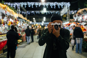 A photographer in the christmas market