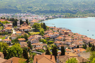 Naklejka na ściany i meble Ohrid city and lake Ohrid, Macedonia