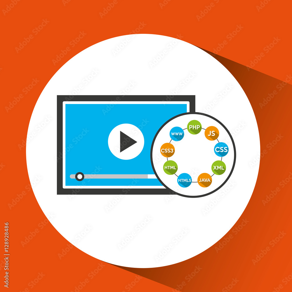 Aufkleber programming languages video player icon vector illustration eps 10