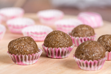 Chocolate cupcake with coconut and selective focus