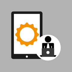 silhouette programmer working laptop cellphone gear vector illustration eps 10