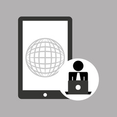 silhouette programmer working laptop mobile globe vector illustration eps 10