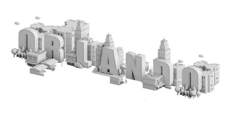 3d render of a mini city, typography 3d of the name orlando
