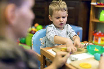 Crative boy in his workshop