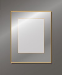 Empty golden frame on the wall, editable template, vector illustration