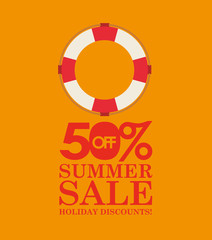 summer sale 50 discounts with life buoy vector illustration eps 10