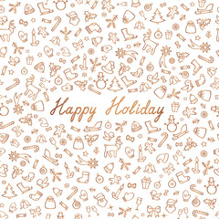 Christmas Icons Seamless Pattern. Happy Winter Holiday Wallpaper