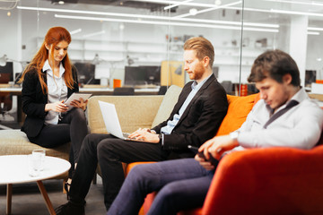 Business people conversation. Technology at hand