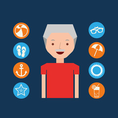 character senior man summer vacation collection icons vector illustration eps 10