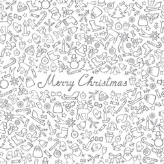 Fototapeta na wymiar Christmas Icons Seamless Pattern. Happy Winter Holiday Wallpaper