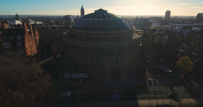 Aerial push out view of the Royal Albert Hall in London