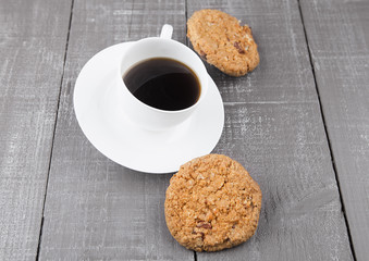 Cup of fresh coffee with cookies for breakfast