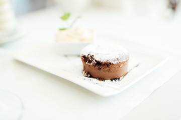 Beautiful souffle and vannila ice cream