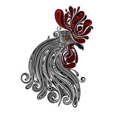 New year and Christmas 2017. Beautiful Christmas vector rooster with red crest