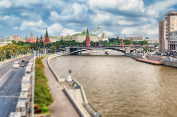 Fototapeta na wymiar Aerial view over Moskva River and the Kremlin, Moscow, Russia
