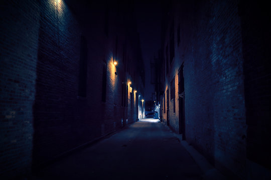 Dark Urban City Alley at Night
