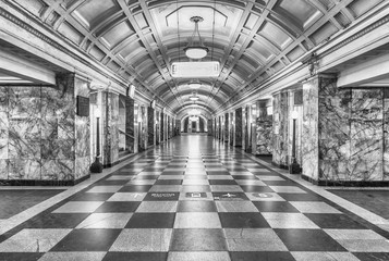 Interior of Belorusskaya subway station in Moscow, Russia