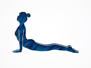 Yoga pose designed using blue grunge brush graphic vector.
