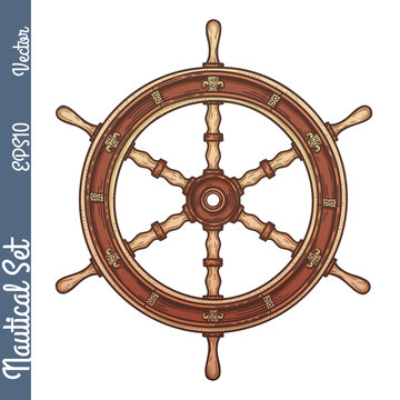 Hand drawn ship stearing wheel.