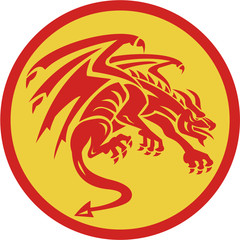 Dragon Gargoyle Crouching Circle Retro