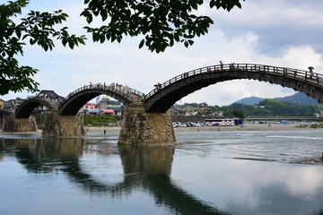 Fototapeta premium Landscape views, mountains, blue sky, fish, bridge.