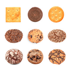 Set of delicious cookies on white background