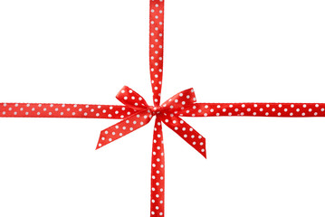 Beautiful red ribbon with bow on white background
