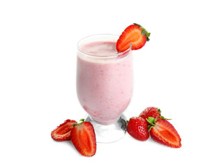 Fresh milkshake with strawberry isolated on white