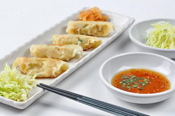 Close up of Japanese steamed stuffing flour as Gyoza.