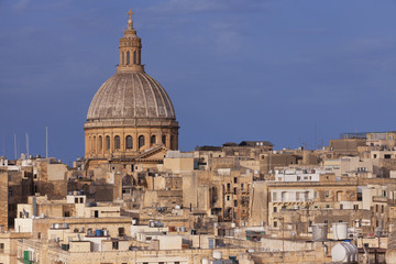 Fototapeta na wymiar The Big dome over the skyline of Malta's capital, La Valletta 
