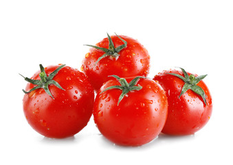 Pile of fresh ripe tomatoes isolated on white
