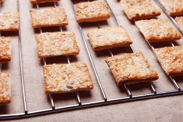 Cereal cookies on baking rack