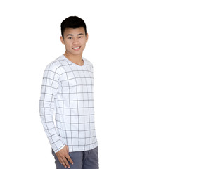 Fototapeta premium Portrait of a young handsome asian man. Isolated on white backgr