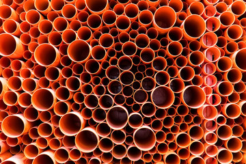 PVC pipes stacked in construction site
