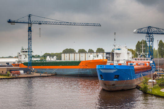 new Inland Navigation Ships in a Harbor