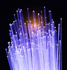 optical fibres dinamic flying from deep on technology background