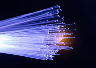 optical fibres dinamic flying from deep on technology background