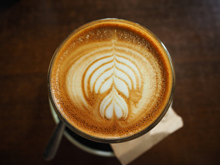 Flat White Coffee Closeup, Espresso with Steamed Milk